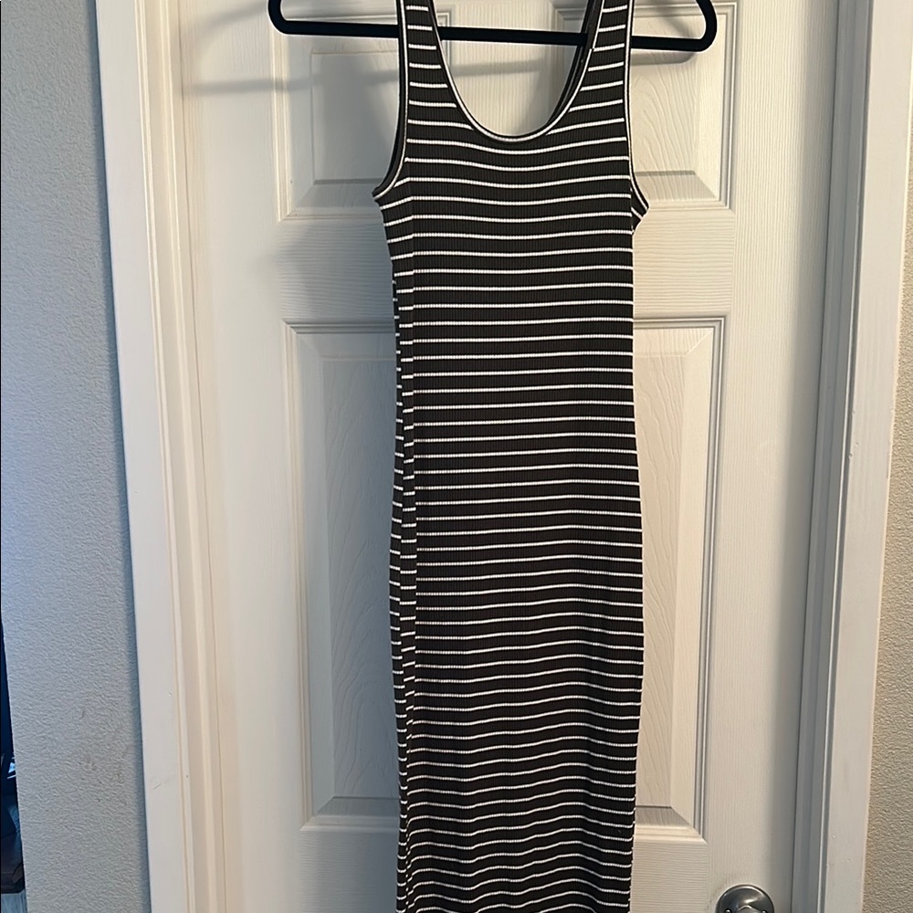 Striped Green and White Sleeveless Dress